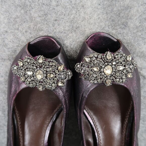 Vera Wang Shoes Womens 7.5 Ballet Flats Peep Toe Formal Wedding Purple Metallic - Picture 8 of 16